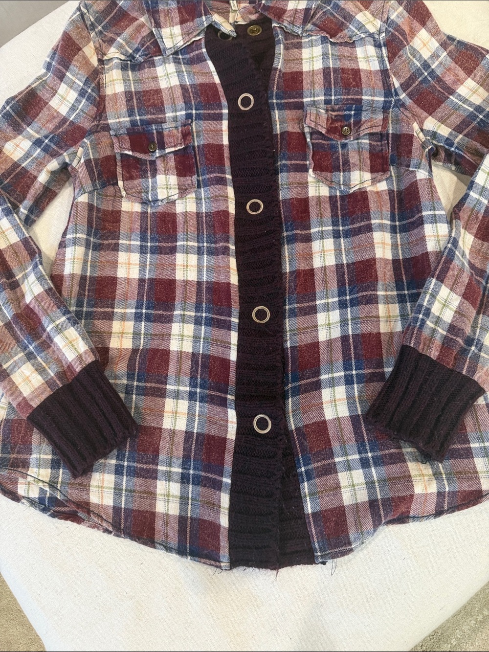 BKE Burgundy, Navy and Cream Plaid Button-Down Shirt - Picture 6 of 7